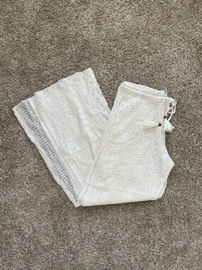 BECCA White Crochet Knit Beach / Pool  Pants with Tassel Drawstring
